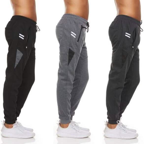 3-Pack: Men's Moisture-Wicking Jogger Pants with Zipper Pockets